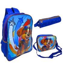 Kit Mochila+Lancheira Estojo Escolar Infantil Dog Air Force