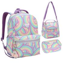 Kit Mochila Lancheira Estojo Escolar Juvenil Fem. Multicolor