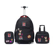 Kit Mochila Lancheira Estojo Escolar Minnie Infantil Rodinha Disney