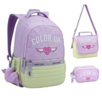 Kit Mochila Lancheira Estojo Feminina ColorUp Notebook
