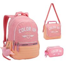 Kit Mochila Lancheira Estojo Feminina ColorUp Notebook