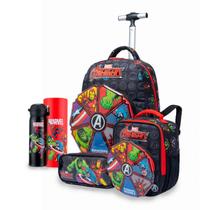 Kit Mochila Lancheira Estojo Garrafa Escolar Avengers Marvel