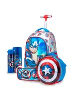 Kit Mochila Lancheira Estojo Garrafa Escolar Capitão America Marvel