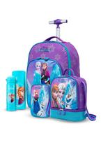 Kit Mochila Lancheira Estojo Garrafa Escolar Espaçosa Rodinha Frozen