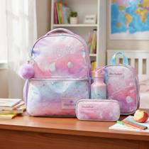 Kit Mochila Lancheira Estojo Garrafa Lilica Ripilica Lumina Lilás Lilica