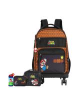 Kit Mochila Lancheira Estojo Garrafa Super Mario - Marrom