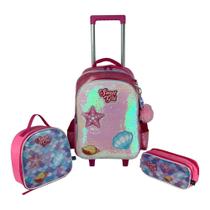 Kit mochila + lancheira + estojo infantil com rodas sweet girl sgc15u47