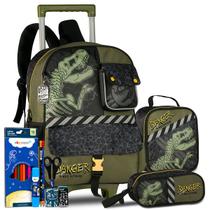 Kit Mochila Lancheira Estojo Infantil Dinossauro Escolar