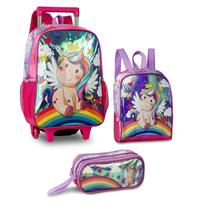 Kit Mochila Lancheira Estojo Infantil Menina Unicórnio
