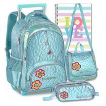 Kit Mochila Lancheira Estojo Infantil Sweet Queen Feminina Escolar Carrinho