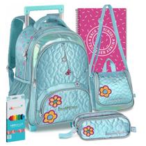 Kit Mochila Lancheira Estojo Infantil Sweet Queen Feminina Escolar Carrinho