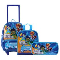 Kit mochila lancheira estojo infantil unissex várias cores