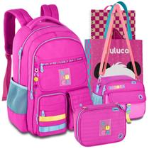 Kit Mochila Lancheira Estojo Luluca Escolar Meninas Notebook Resistente Reforçada