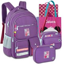 Kit Mochila Lancheira Estojo Luluca Escolar Meninas Notebook Resistente Reforçada