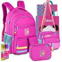 Kit Mochila Lancheira Estojo Luluca Escolar Meninas Notebook Resistente Reforçada