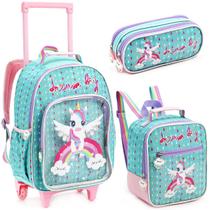 Kit Mochila Lancheira Estojo Menina Infantil Escolar Unicornio - Denlex