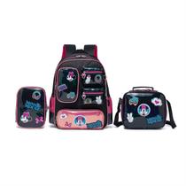 Kit Mochila Lancheira Estojo Minnie Escolar Espaçosa Infantil Disney Rodinha