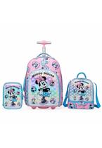 Kit Mochila Lancheira Estojo Minnie Espaçosa Rodinha Disney Resistente