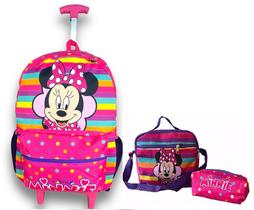 Kit Mochila lancheira estojo Minnie mouse escolar bolsa infantil rodinhas feminina