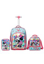 Kit Mochila Lancheira Estojo Minnie Rodinha Infantil Escolar Resistente