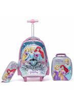 Kit Mochila Lancheira Estojo Princesas Infantil Rodinha Escolar Disney