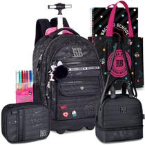 Kit Mochila Lancheira Estojo RB Rebecca Bonbon Carrinho Rodinha Notebook Resistente Reforçada Completo Escolar Meninas