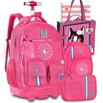 Kit Mochila Lancheira Estojo RB Rebecca Bonbon Lançamento Rodinha Carrinho Resistente Escolar