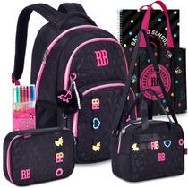 Kit Mochila Lancheira Estojo RB Rebecca Bonbon Letrinhas Notebook Resistente Reforçada