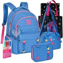 Kit Mochila Lancheira Estojo RB Rebecca Bonbon Letrinhas Resistente Reforçada Escolar Notebook