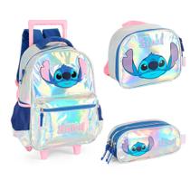 Kit Mochila Lancheira Estojo Stitch Holográfica Infantil Kit Mochila Lancheira Estojo Stitch Holográfica Infantil