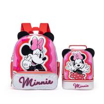 Kit Mochila Lancheira Infantil Escolar Minnie Reforçada Disney