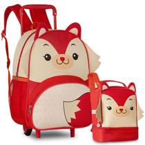 Kit Mochila Lancheira Pets Infantil Feminina Carrinho Animais Zoo