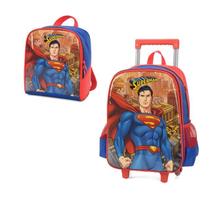 Kit Mochila lancheira Superman Rodinha 2 Compartimentos luxcel escolar menino