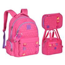 Kit Mochila Lancheira Térmica E Estojo Box Rebecca Bonbon Soft Texturizado com Matelassê Bolso Antifurto RB24537