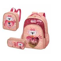 Kit Mochila Lilica Ripilica + lacheira e Estojo Infantil Escolar Bubbles - Pacific