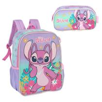 Kit Mochila Lilo Stitch Costa Escolar Roxo Luxcel C/ Estojo
