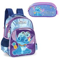 Kit Mochila Lilo Stitch Costas Violeta Escolar Com Estojo