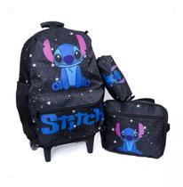 Kit Mochila Lilo Stitch rodinha Lancheira Térmica e Estojo Preto Kit Mochila Lilo Stitch rodinha Lancheira Térmica e Estojo Preto