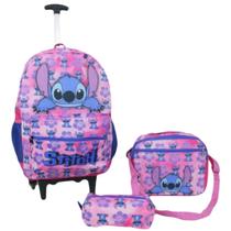 Kit Mochila Lilo Stitch rodinha Lancheira Térmica e Estojo Rosa Kit Mochila Lilo Stitch rodinha Lancheira Térmica e Estojo Rosa