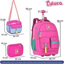 Kit Mochila Luluca de rodinhas grande + Lancheira + Estojo
