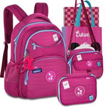 Kit Mochila Luluca Escolar Juvenil Lancheira Estojo Escolar
