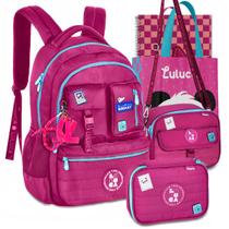 Kit Mochila Luluca Escolar Notebook Juvenil Meninas Lancheira e Estojo