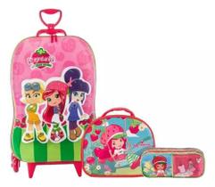 Kit Mochila Malinha Escolar Moranguinho Amigas Tam G Rodinha