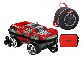 Kit Mochila Malinha Hot Wheels Bombeiro 3d Rodinhas Grande