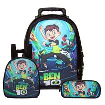 Kit Mochila Masculina Escola Ben 10 de Rodinhas e Lancheira