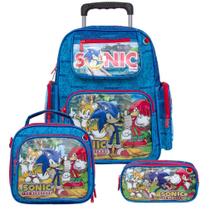 Kit Mochila Masculina Escola Sonic De Rodinhas E Lancheira