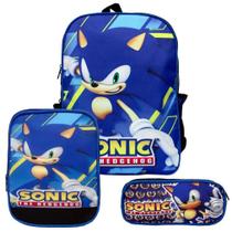 Kit Mochila Masculina Infantil Sonic Lancheira Estojo Jg
