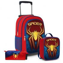 Kit Mochila Masculina Rodinha Infantil com Estojo grande e Lancheira Térmica