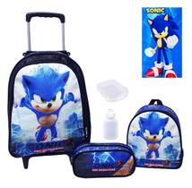 Kit Mochila Masculina Rodinhas Infantil Sonic Lancheira E