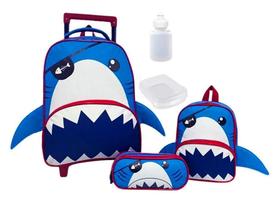 Kit Mochila Masculina Rodinhas Infantil Tubarão Lancheira E